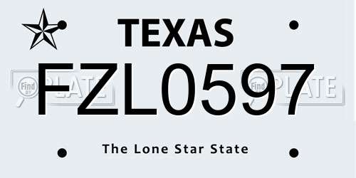 FZL0597 Texas License Plate