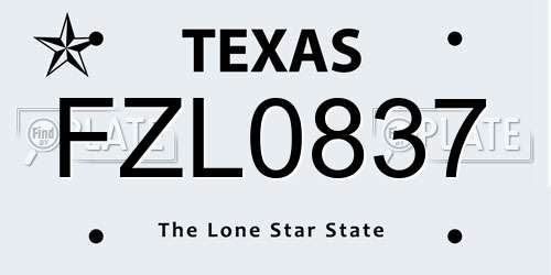 FZL0837 Texas License Plate
