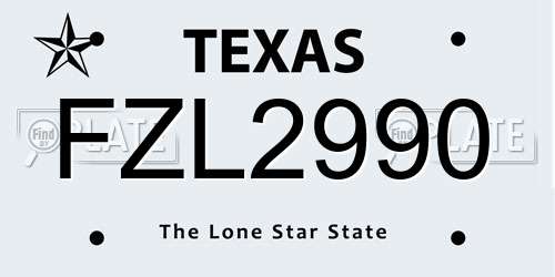 FZL2990 Texas License Plate