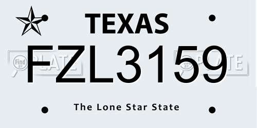 FZL3159 Texas License Plate