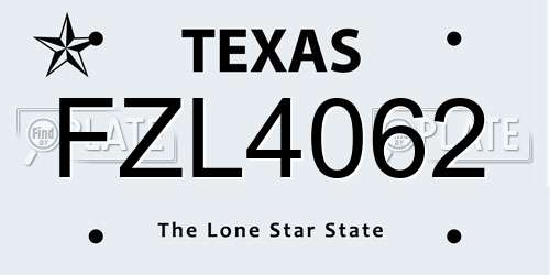 FZL4062 Texas License Plate