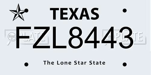 FZL8443 Texas License Plate