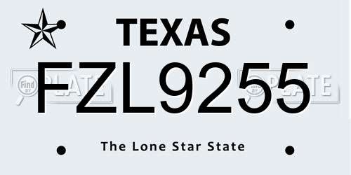 FZL9255 Texas License Plate