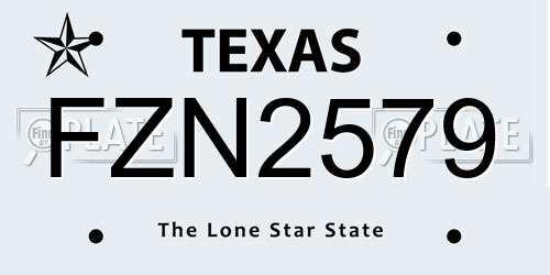 FZN2579 Texas License Plate