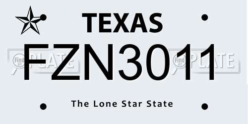 FZN3011 Texas License Plate