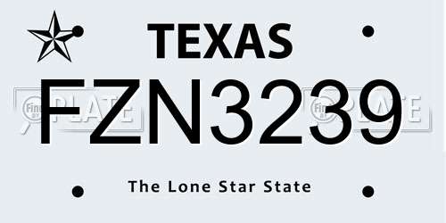 FZN3239 Texas License Plate