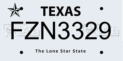 FZN3329 Texas License Plate