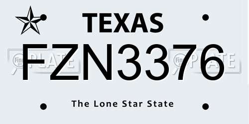 FZN3376 Texas License Plate
