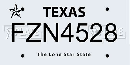 FZN4528 Texas License Plate