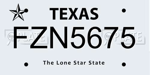 FZN5675 Texas License Plate