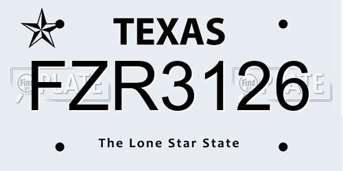 FZR3126 Texas License Plate