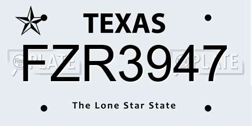 FZR3947 Texas License Plate