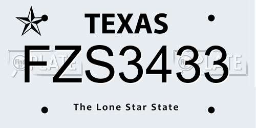FZS3433 Texas License Plate