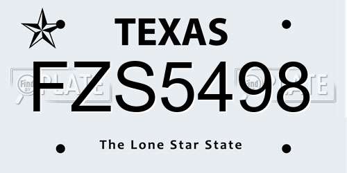 FZS5498 Texas License Plate