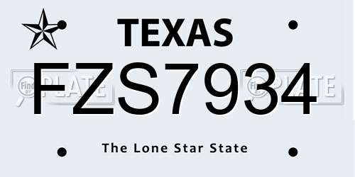 FZS7934 Texas License Plate
