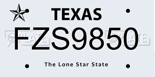 FZS9850 Texas License Plate