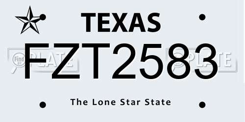 FZT2583 Texas License Plate