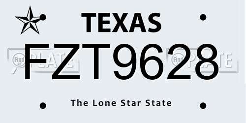 FZT9628 Texas License Plate
