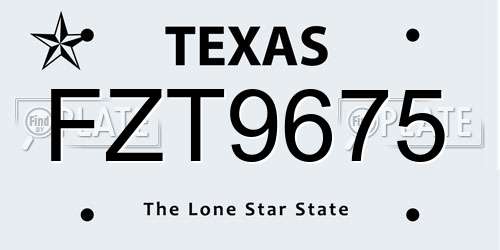 FZT9675 Texas License Plate