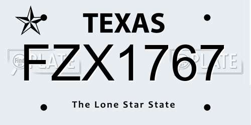 FZX1767 Texas License Plate