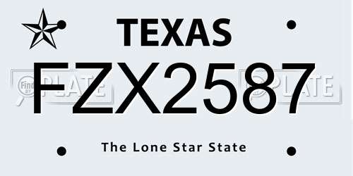 FZX2587 Texas License Plate