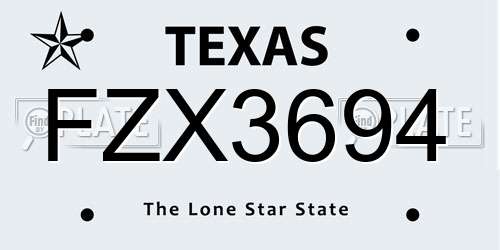FZX3694 Texas License Plate