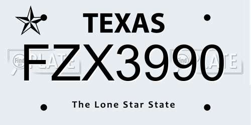 FZX3990 Texas License Plate