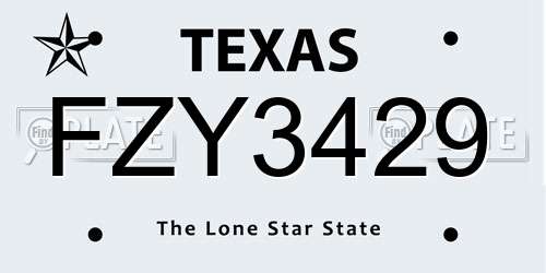 FZY3429 Texas License Plate