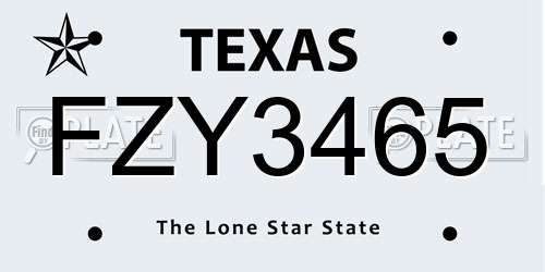 FZY3465 Texas License Plate