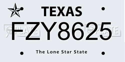 FZY8625 Texas License Plate