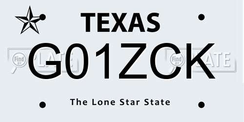 G01ZCK Texas License Plate