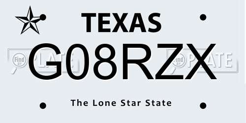 G08RZX Texas License Plate