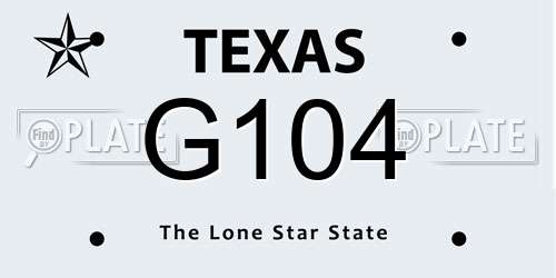 G104 Texas License Plate