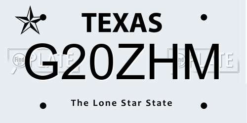 G20ZHM Texas License Plate