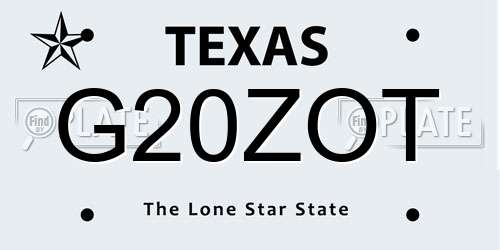 G20ZOT Texas License Plate