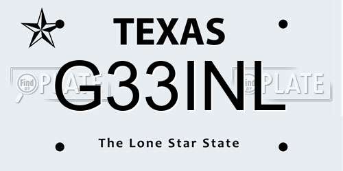 G33INL Texas License Plate