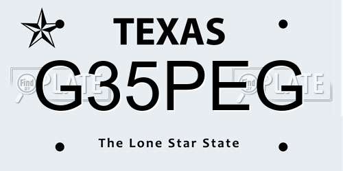 G35PEG Texas License Plate