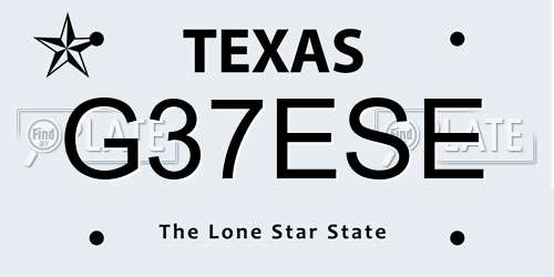 G37ESE Texas License Plate