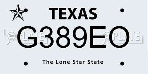 G389EO Texas License Plate