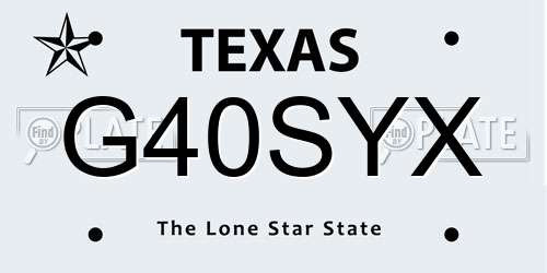 G40SYX Texas License Plate