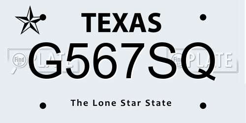 G567SQ Texas License Plate