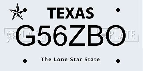 G56ZBO Texas License Plate