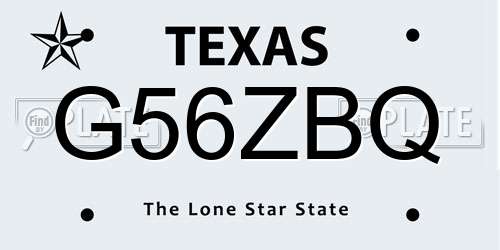 G56ZBQ Texas License Plate