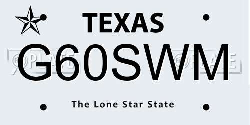 G60SWM Texas License Plate