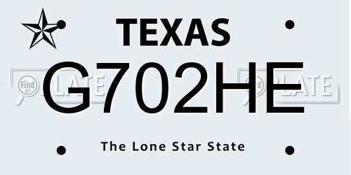 G702HE Texas License Plate