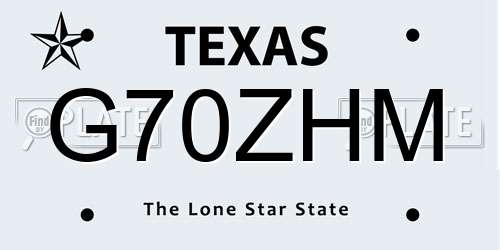 G70ZHM Texas License Plate