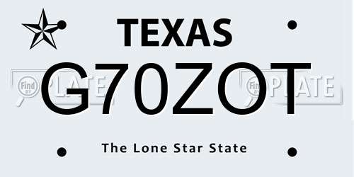 G70ZOT Texas License Plate