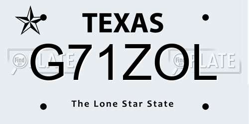 G71ZOL Texas License Plate