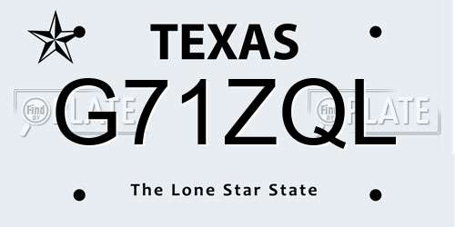 G71ZQL Texas License Plate