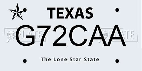 G72CAA Texas License Plate
